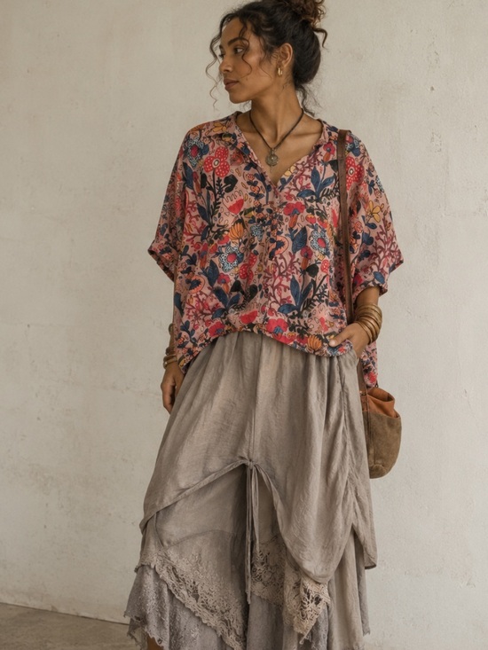 NATURAL LIFE Tops - NATURAL LIFE Size OS Colorful Floral Button Down Shirt Bohemian